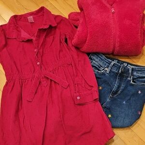 Corderoy Dress, GAP jeggings, Ultra Soft Fleece Jacket